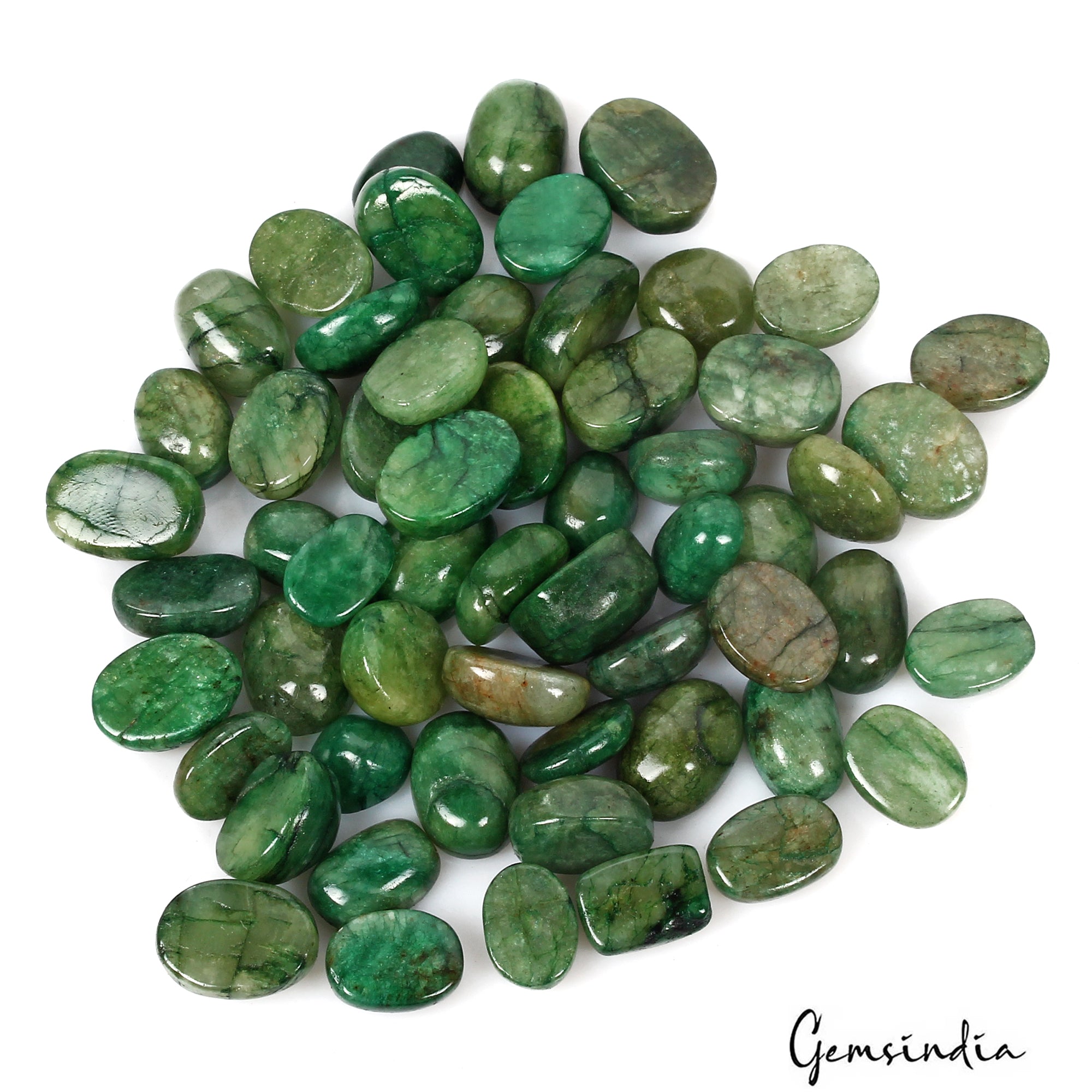 400 Ct Natural Green Brazilian Emerald Oval Cab Loose Wholesale Gems Lot 57 Pcs