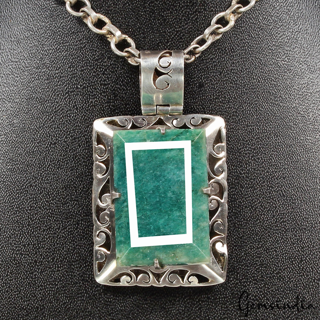 24 Gms Certified Natural Green Emerald Handmade 925 Sterling Silver Huge Pendant