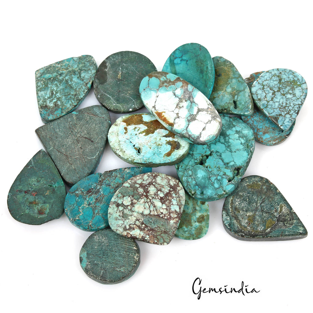 Turquoise Lot, Cabochon, Blue — 16 Pieces, 25mm to 43mm, 690 Ct