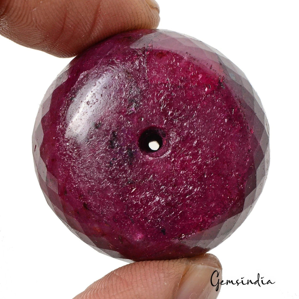 280 Cts Natural African Red Ruby Round Checker Cut Drilled Bead Huge Loose Gems