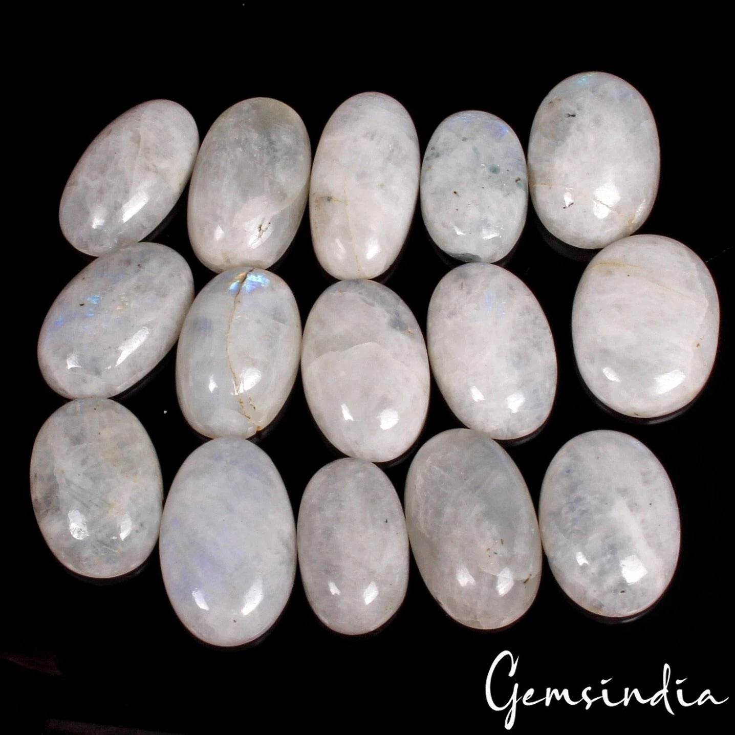 540 Cts/15 Pcs Natural Untreated White w Blue Shine Moonstone Mix Cab Loose Gems