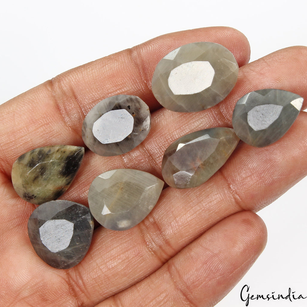 93.30 Ct/7 Pc Natural Untreated Gray Blue Sapphire Mix Cut 21-25mm Gemstones Lot