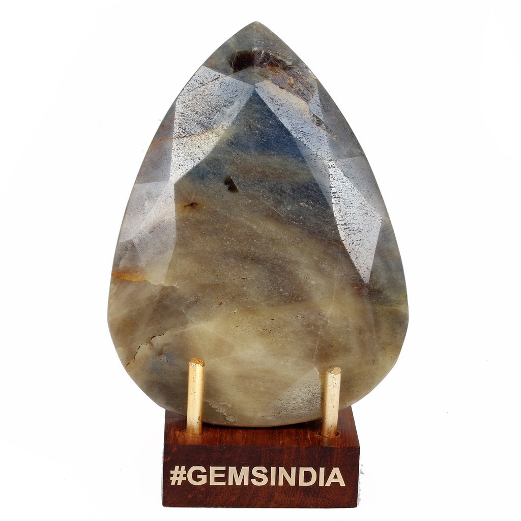 1020 Cts Natural Untreated Blue Gray Sapphire Pear Cut Huge Loose Gem w/ Stand