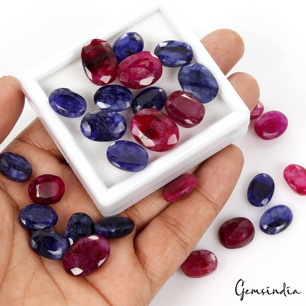 200 Ct/27 Pcs Natural Red Blue Beryl Oval Cut Loose Jewelry Making Gemstones Lot