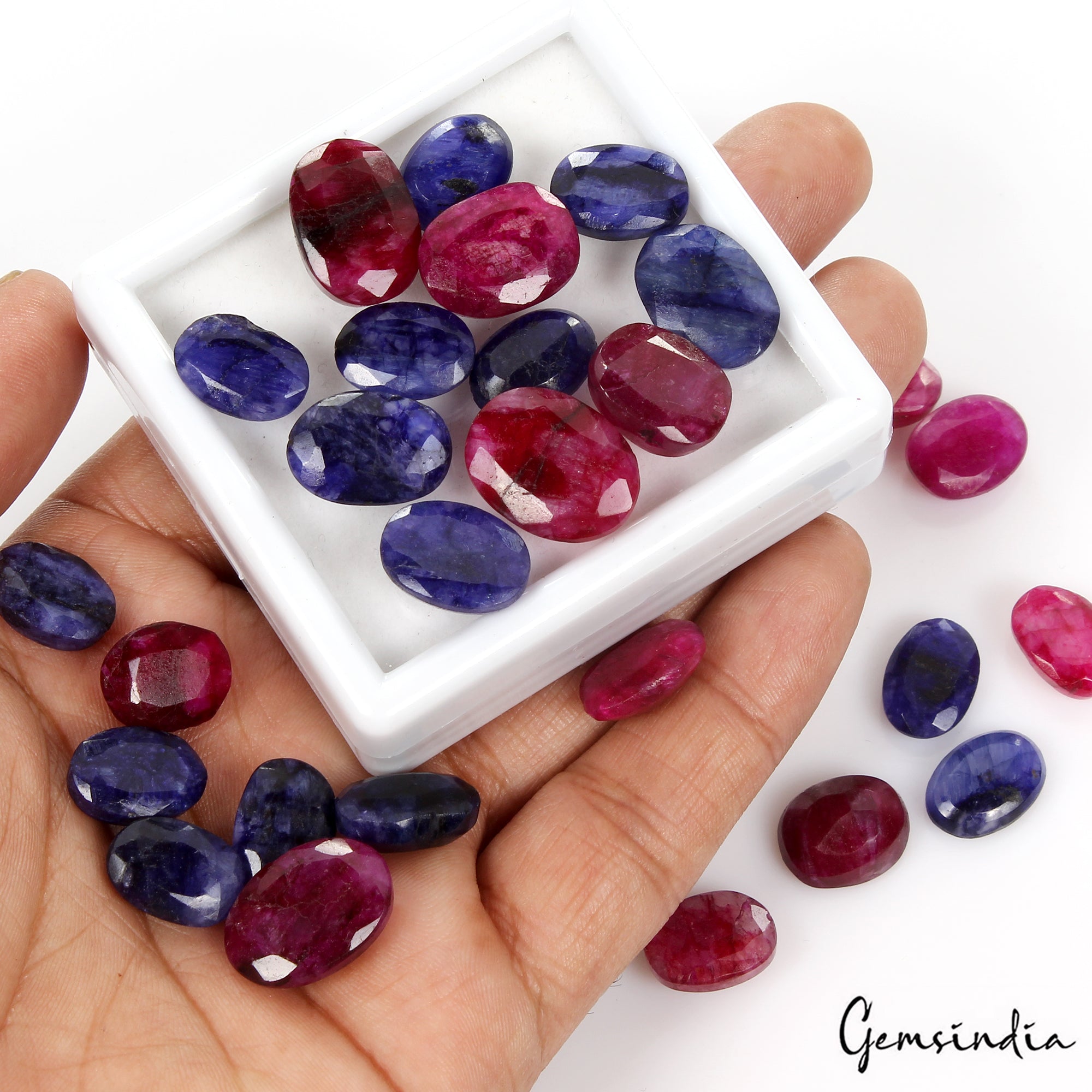 200 Ct/27 Pcs Natural Red Blue Beryl Oval Cut Loose Jewelry Making Gemstones Lot