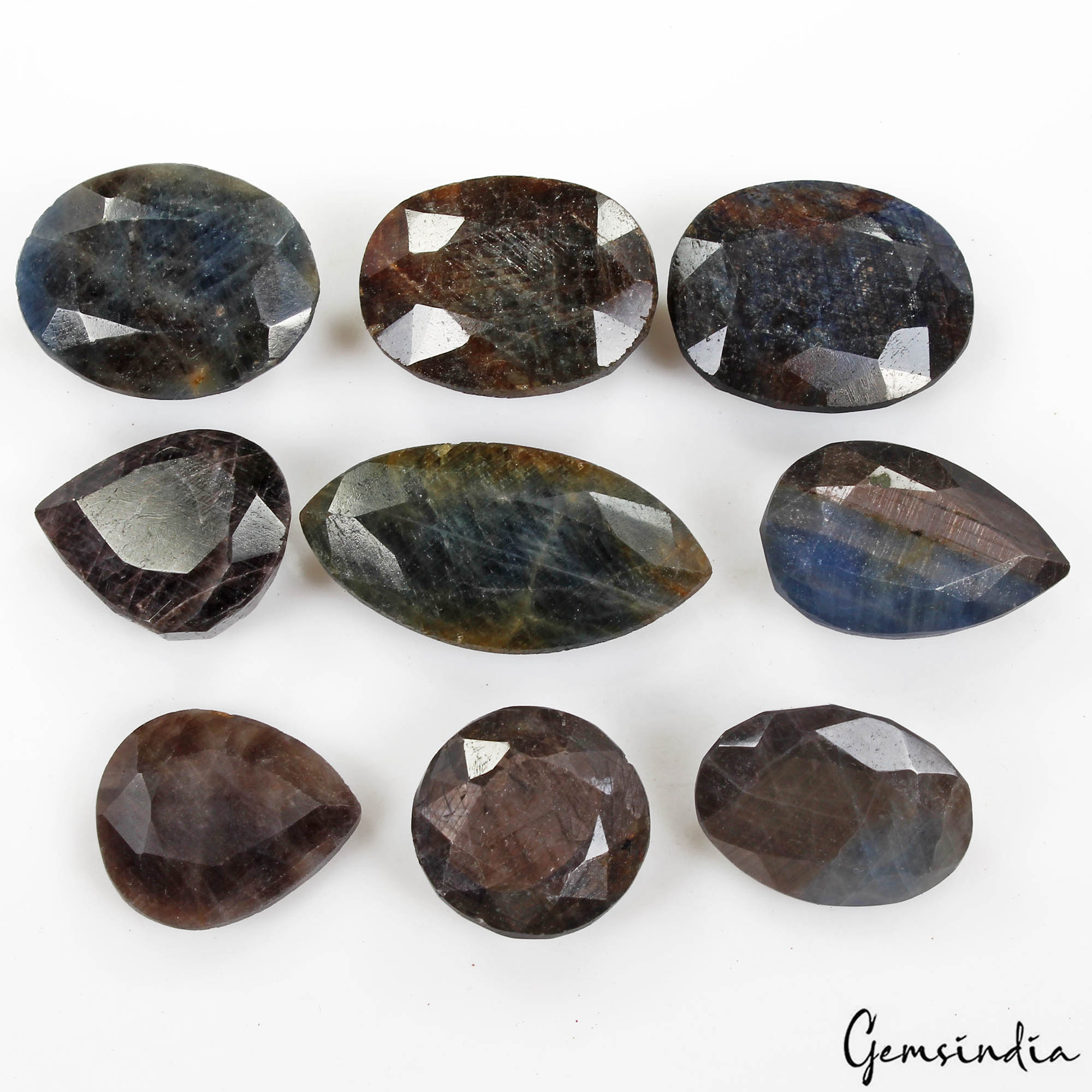 630 Cts/9 Pcs Natural Untreated Blue Brown Sapphire Mix Cut Loose Wholesale Gems