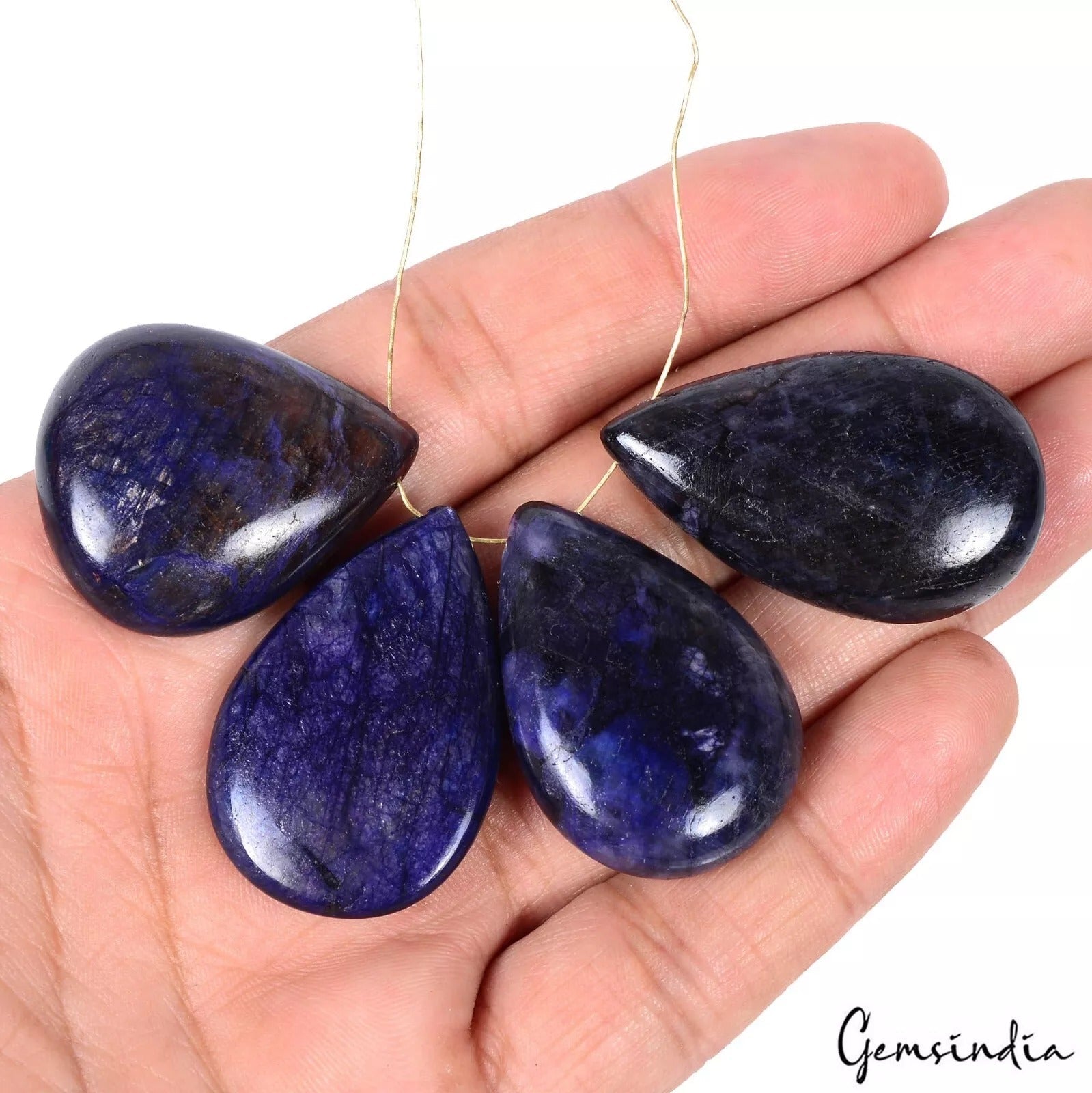 343Ct Natural Blue Sapphire Pear Cabochon Pre-drilled Bead/Briolette Gemstone/4P