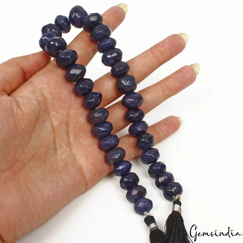 380 Ct Natural Dark Blue Quartz Round Cut Center Drilled Beaded Strand 12 Inch