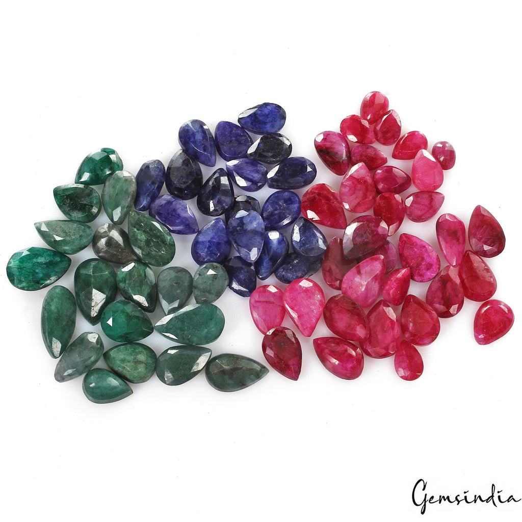 200 Cts/69 Pcs Natural Multi Color Beryl Bixbite Emerald Beryl Pear Faceted Gems