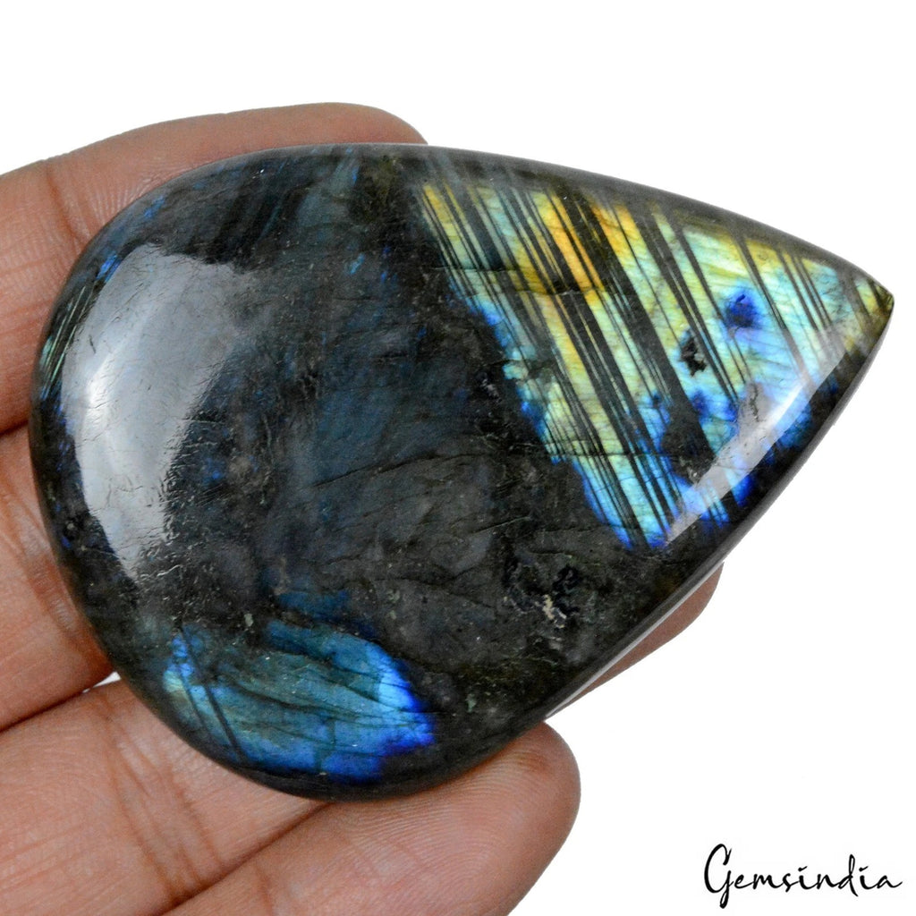 Labradorite Cabochon, Untreated, Golden — 65x49x8mm, 220 Ct, India