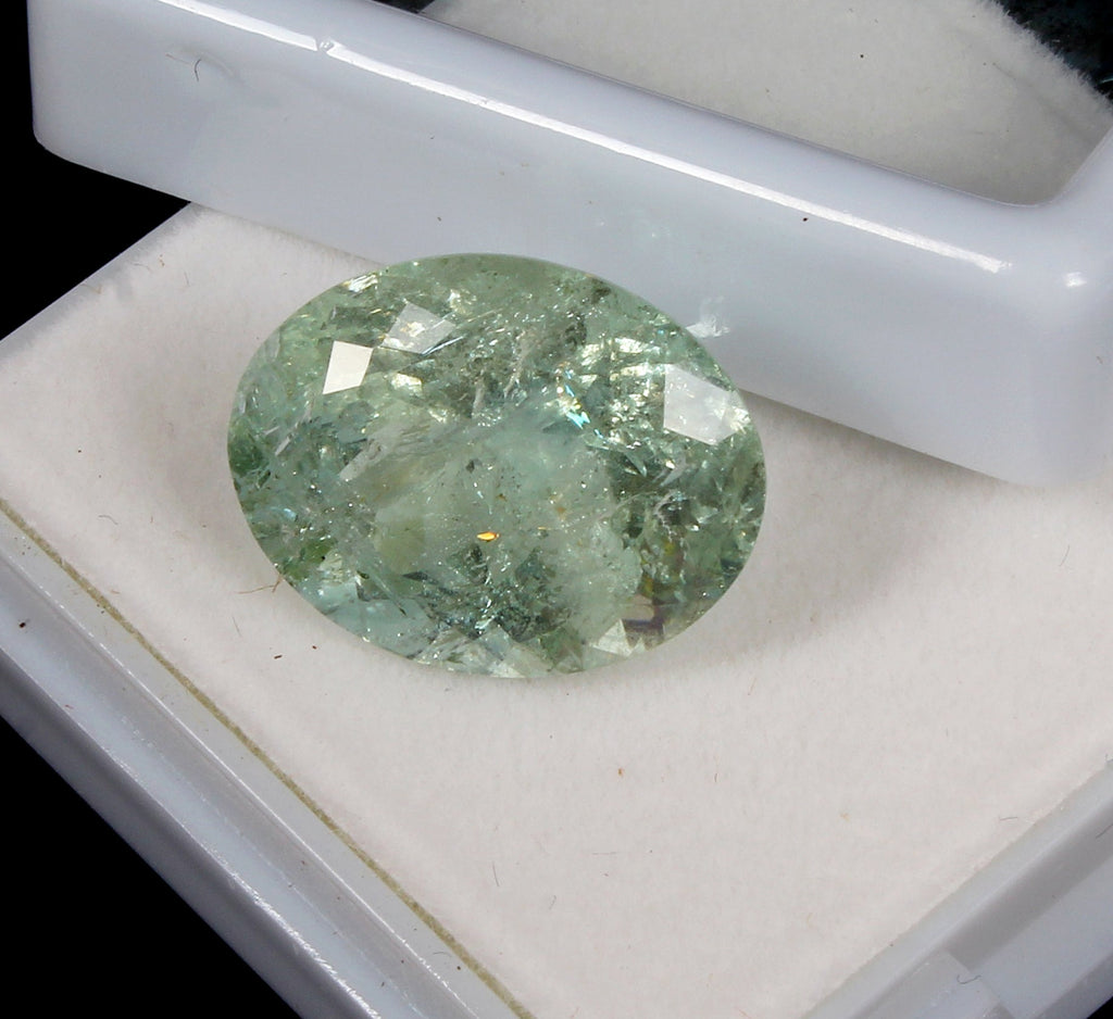 14.20 Cts Natural Untreated Green Aquamarine Oval Faceted Loose Gemstone, Brazil