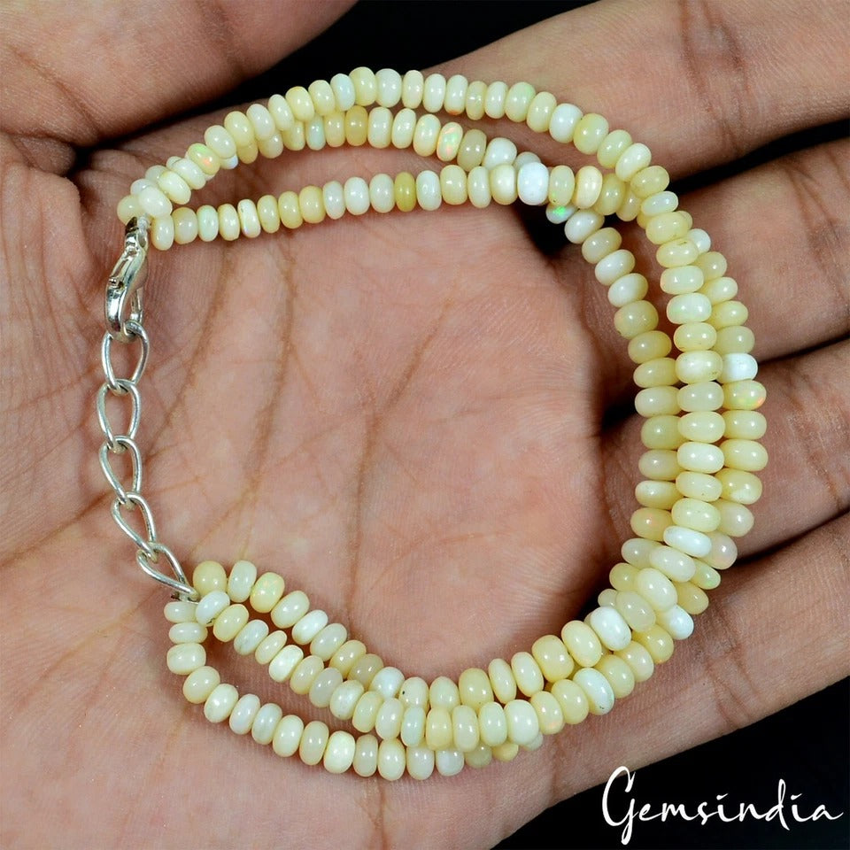 Handmade 3-Strand Opal Bracelet 52.50 Cts 7.5" Adjustable Genuine Gems Jewelry