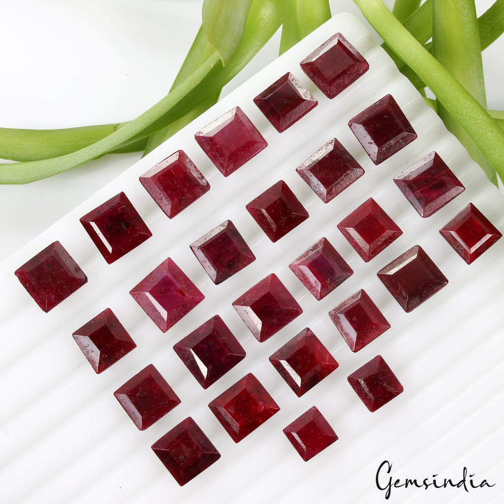 270 Ct/26 Pcs Natural Red Ruby Square Cut Loose Faceted 10-13mm Jewelry Gems Lot