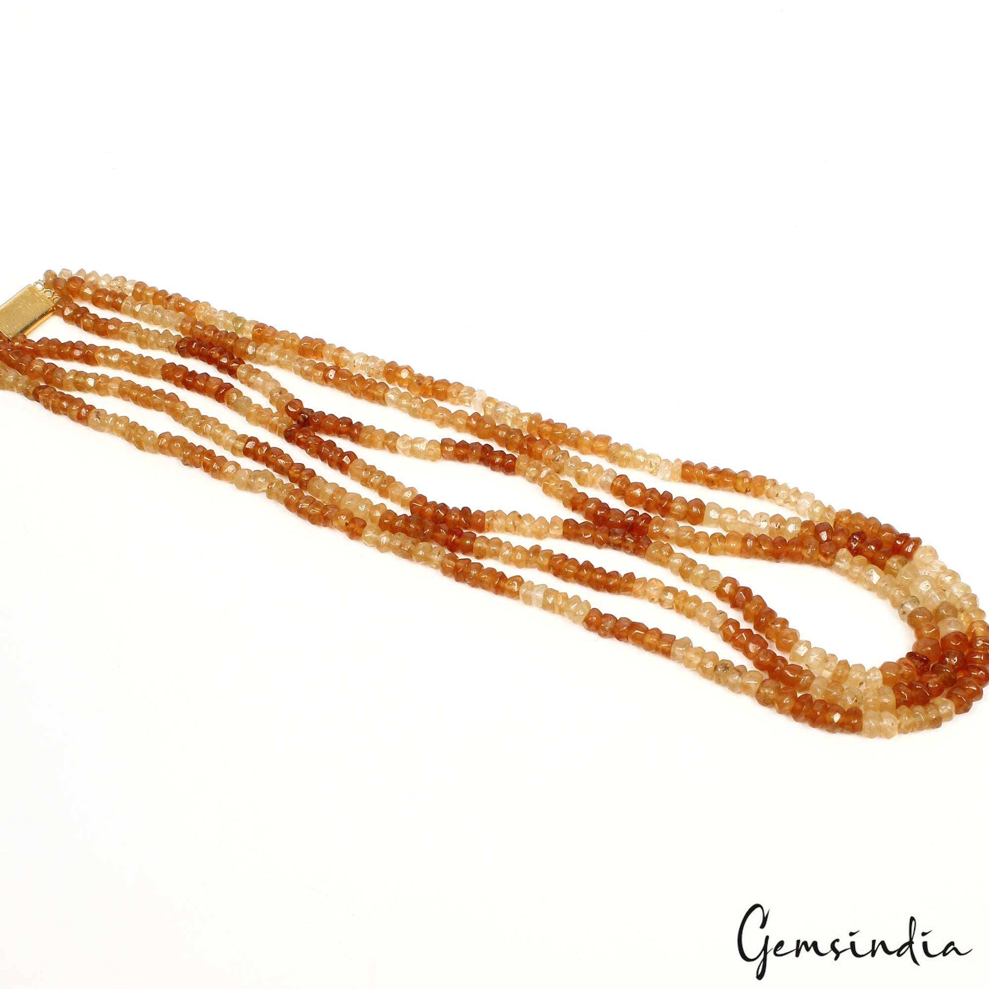 470 Ct Best Quality Multi Shade Hessonite Garnet Round Cut 3 Strand Necklace 21"