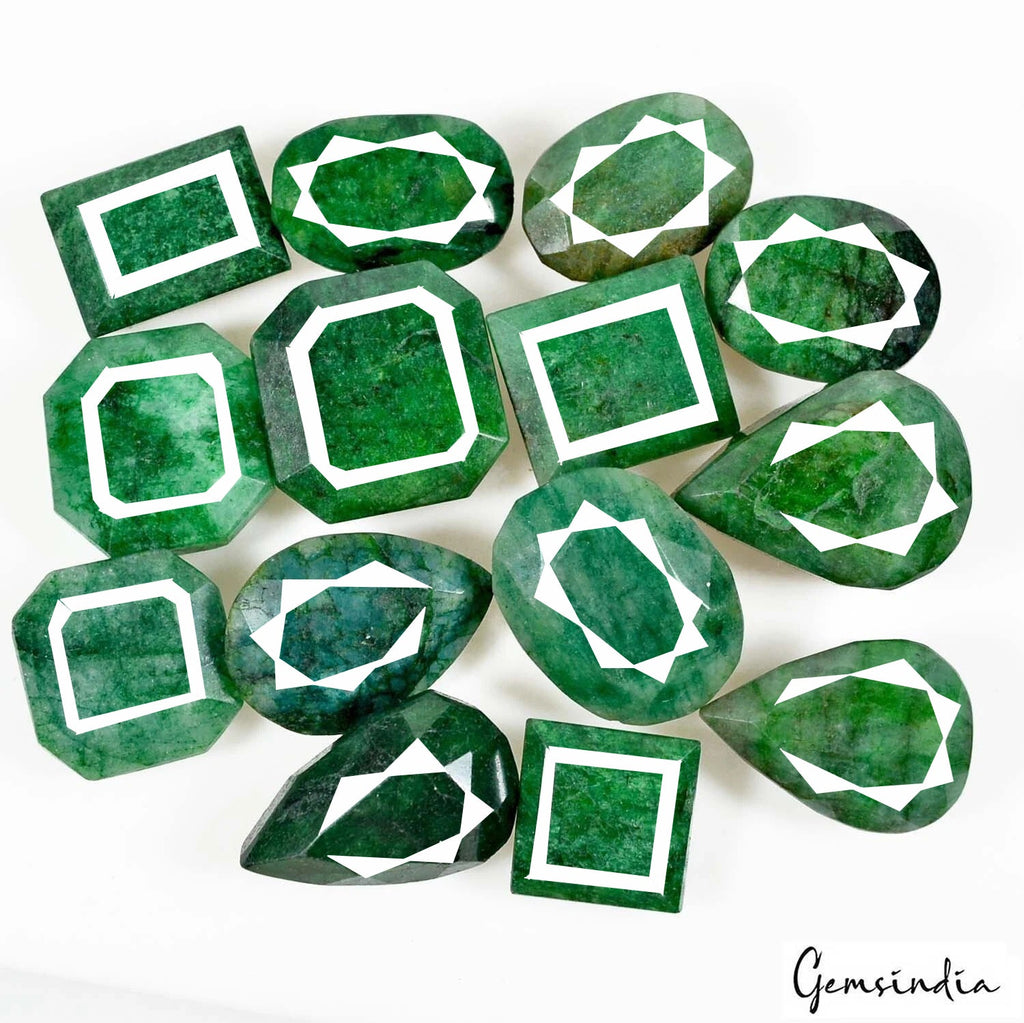 14 Pcs Natural Green Emerald Mix Cut Loose 18-31mm Gemstones Wholesale~ 715 Cts