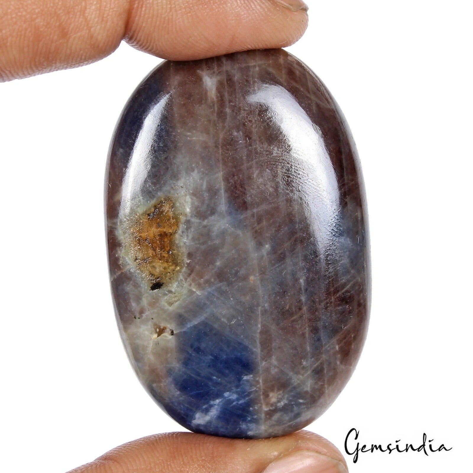 Blue Sapphire Cabochon, Untreated, Brown — 54 x 35 x 9 mm, 225.70 Ct, Madagascar