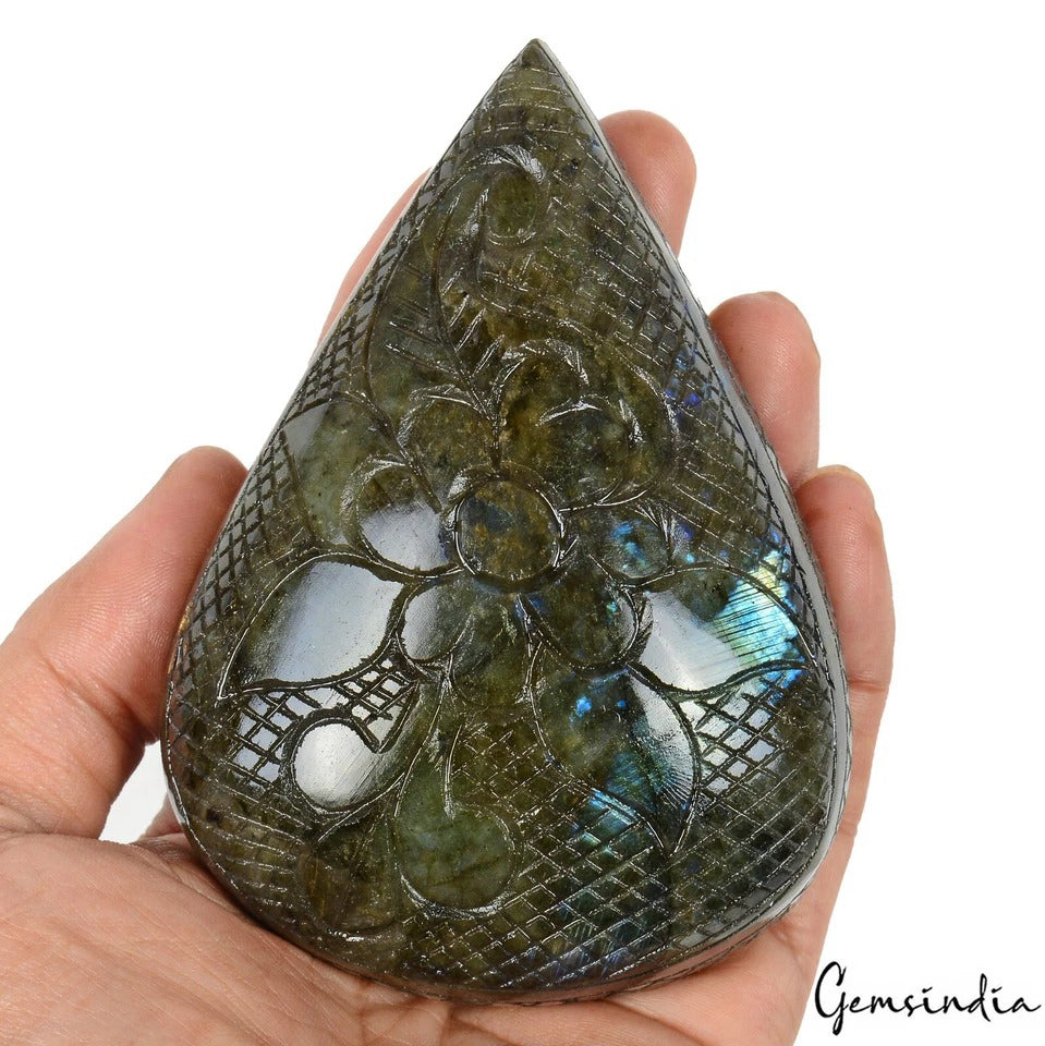 2160Ct Natural Untreated Blue Shine Labradorite Pear Hand Carved Museum Size Gem