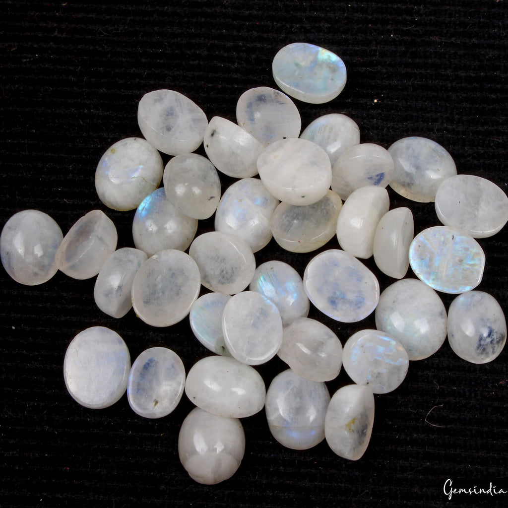 35 Pcs Natural Moonstone 10mm-12mm Oval Blue Shines Cabochon Loose Gemstones Lot
