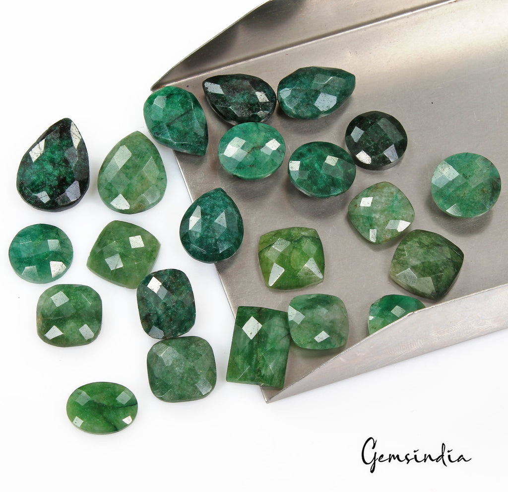 260 Cts/22 Pcs Natural Brazilian Green Emerald Mix Checker Cut Gems For Jewelry