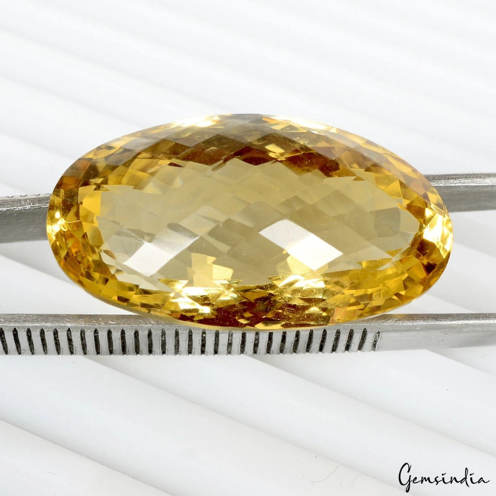 49.70Ct Natural Untreated Brazilian Yellow Citrine Oval Checker Cut Precious Gem