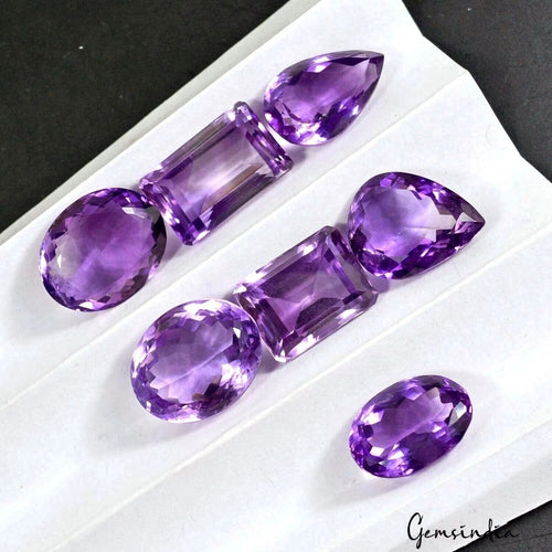 Amethyst Lot, Loose Gemstone, Oval, Pear, Octagon Faceted Cut, Untreated — 7 Pieces, 12mm to 19mm, 100 Ct, Brazil