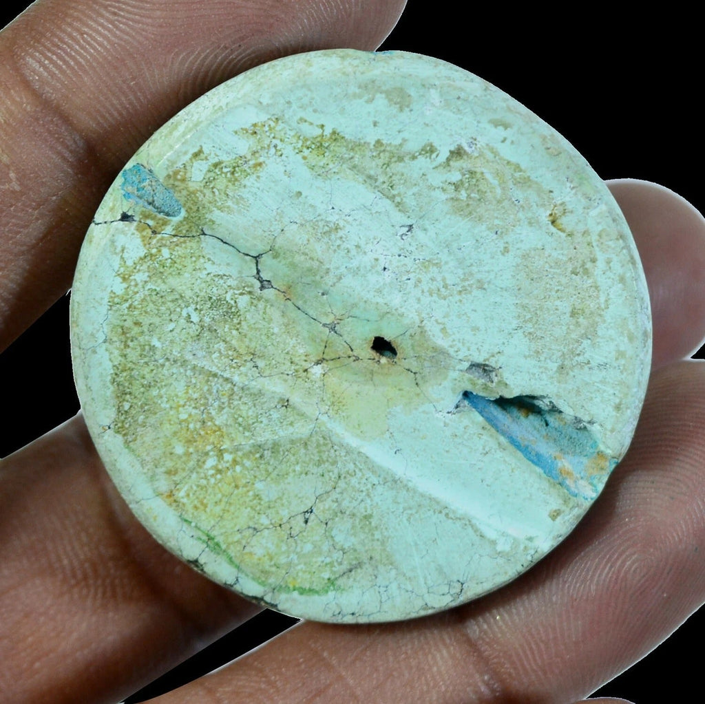 99.50 Ct Untreated Round Cabochon Turquoise Sea Blue Loose Gemstone For Pendant