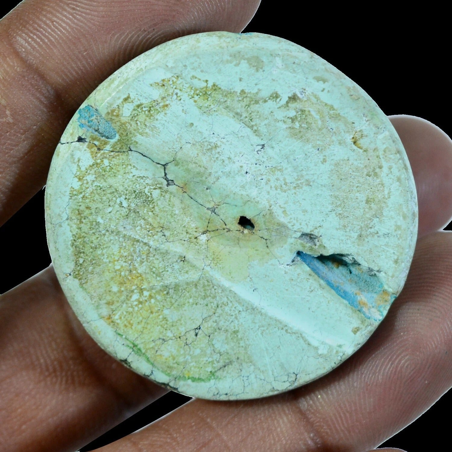 99.50 Ct Untreated Round Cabochon Turquoise Sea Blue Loose Gemstone For Pendant