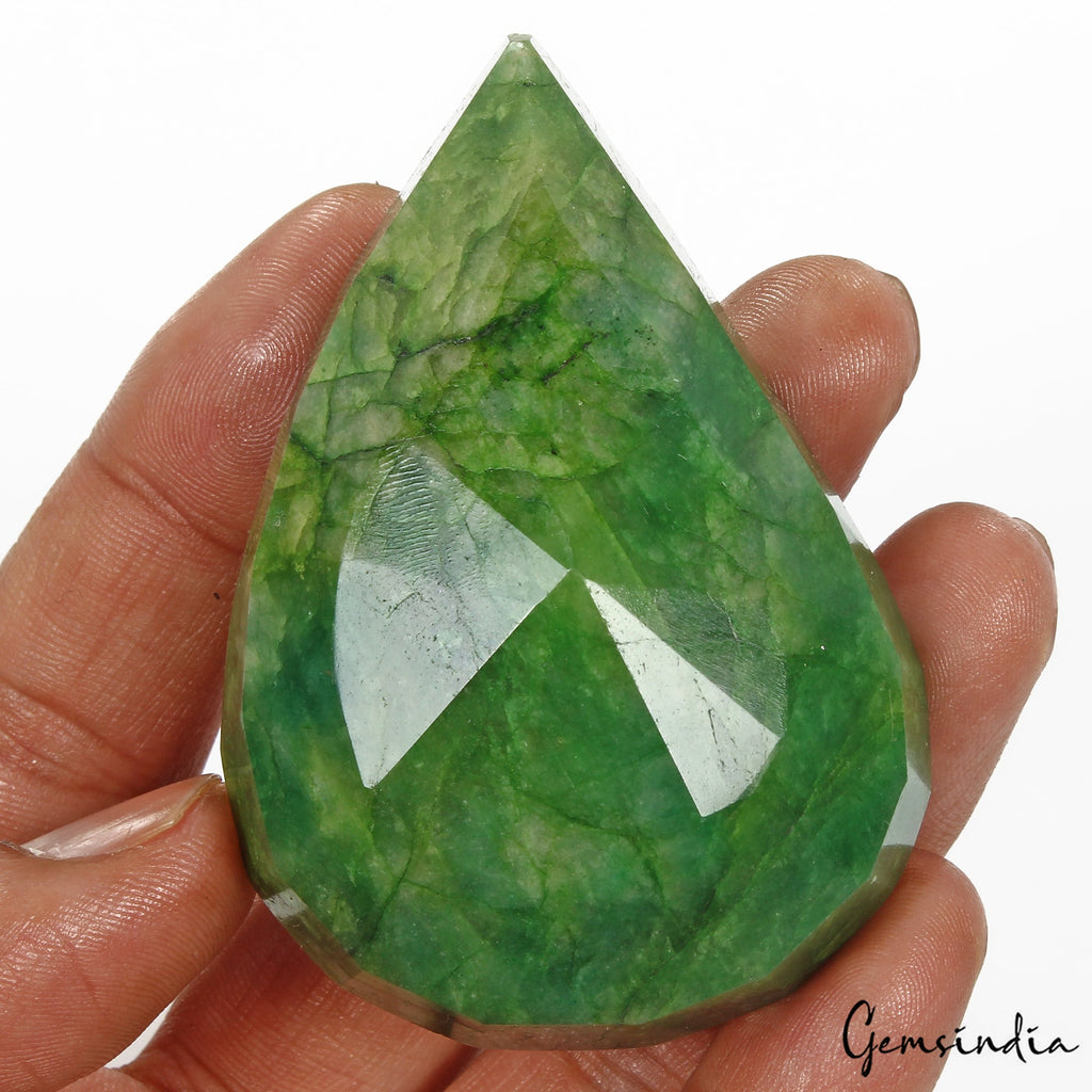 Certified 500 Ct Natural Brazilian Green Emerald Pear Leaf Faceted Cut Loose Gem