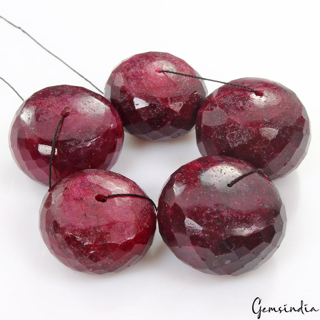 5 Pcs Natural Red Ruby Round Faceted Cut Huge Drilled Gemstone Beads Lot ~700 Ct