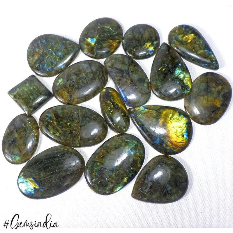 Labradorite Lot, Cabochon, Yellow — 16 Pieces, 34mm to 68mm, 2500 Ct