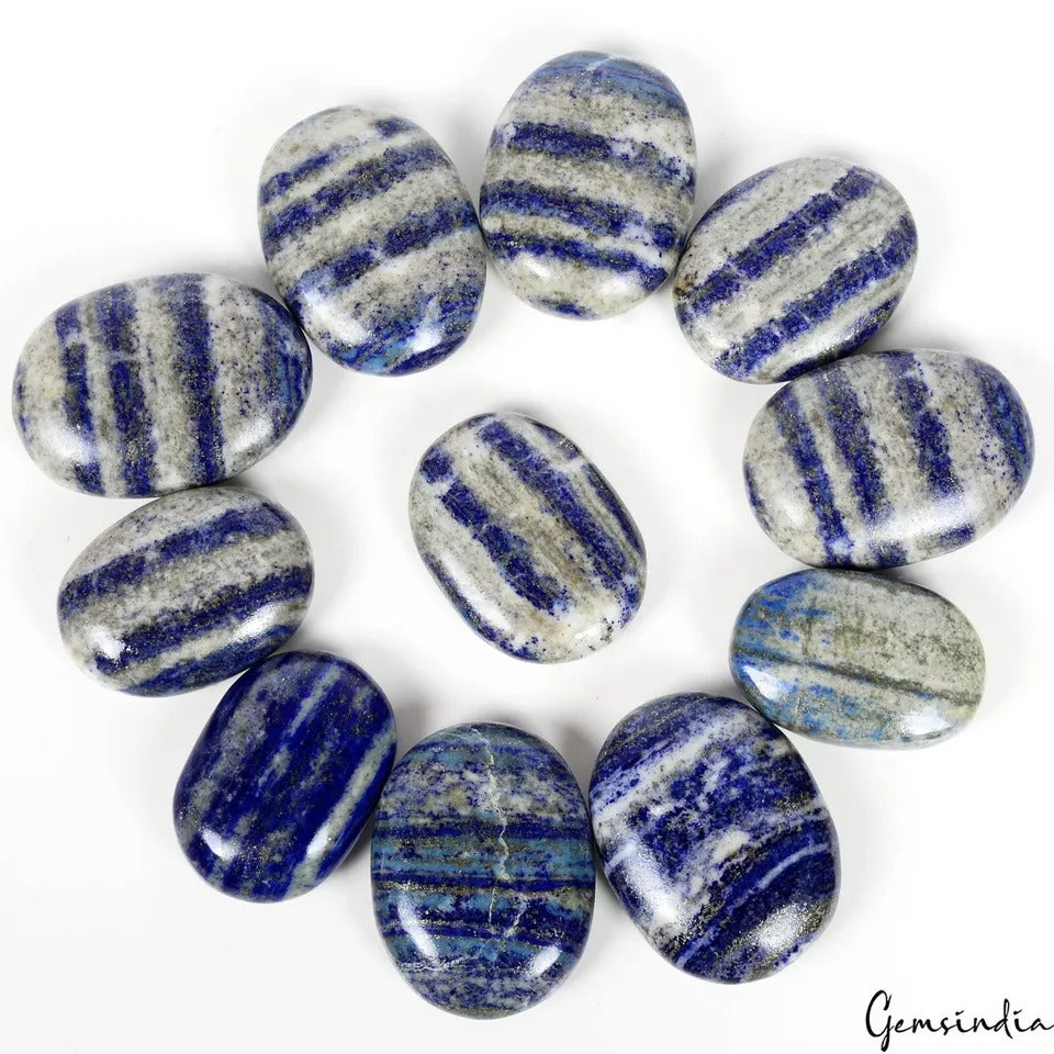 5000 Cts/11 Pcs Natural Blue Gray Lapis Lazuli Oval Wholesale Palm Gemstones Lot