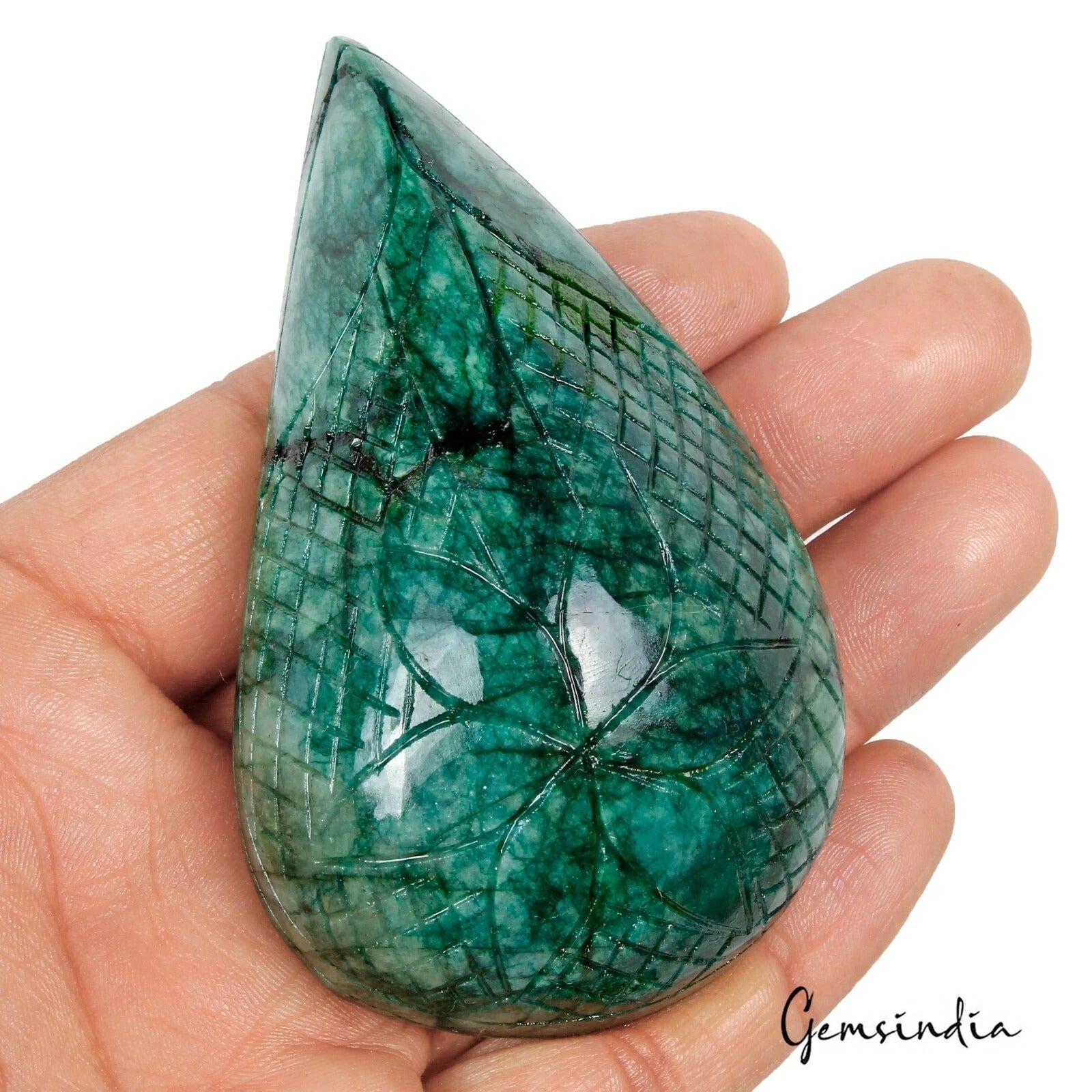 750 Ct Natural Green Zambian Emerald Pear Carving Museum Size Loose Gemstone