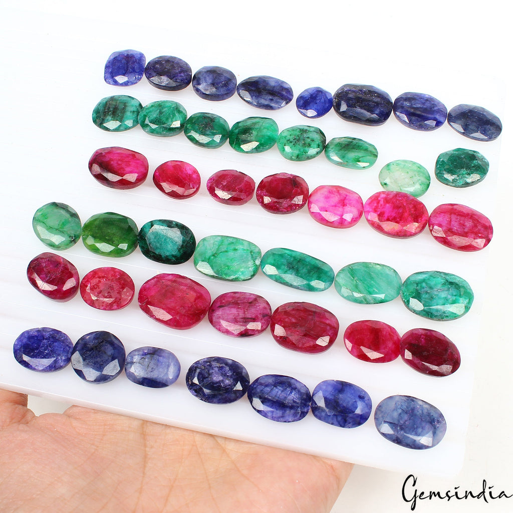 450 Ct Natural Blue Pink Beryl Emerald Mix Faceted Loose Wholesale Gems Lot 44Pc