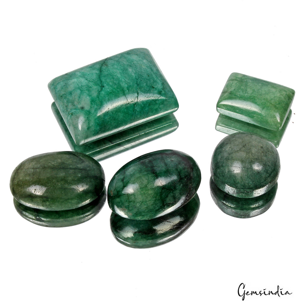 Emerald Lot, Cabochon, Color Enhanced, Green — 5 Pieces, 24mm to 40mm, 470 Ct, Brazil