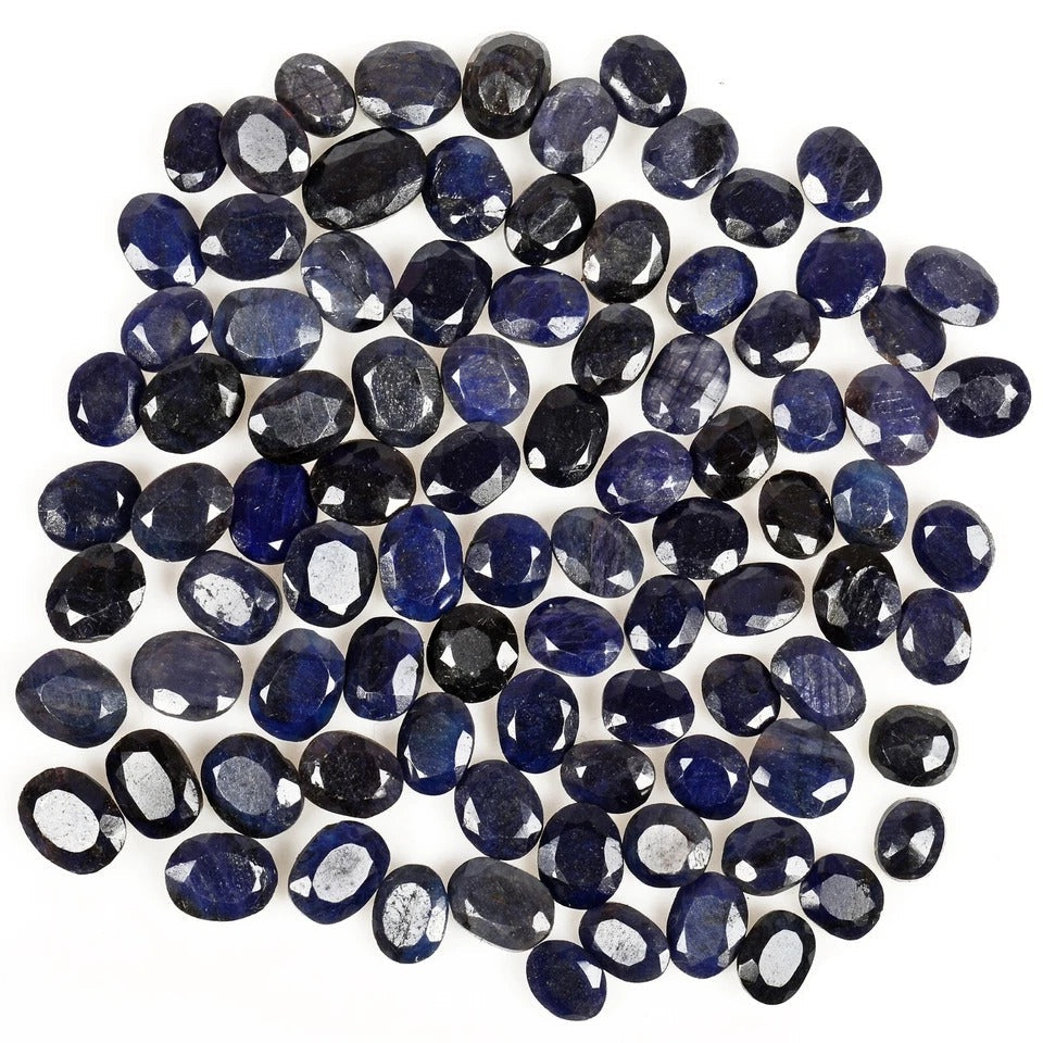 Certified 213 Ct/90 Pcs Natural Blue Sapphire Oval Loose 6-10mm Gems For Jewelry