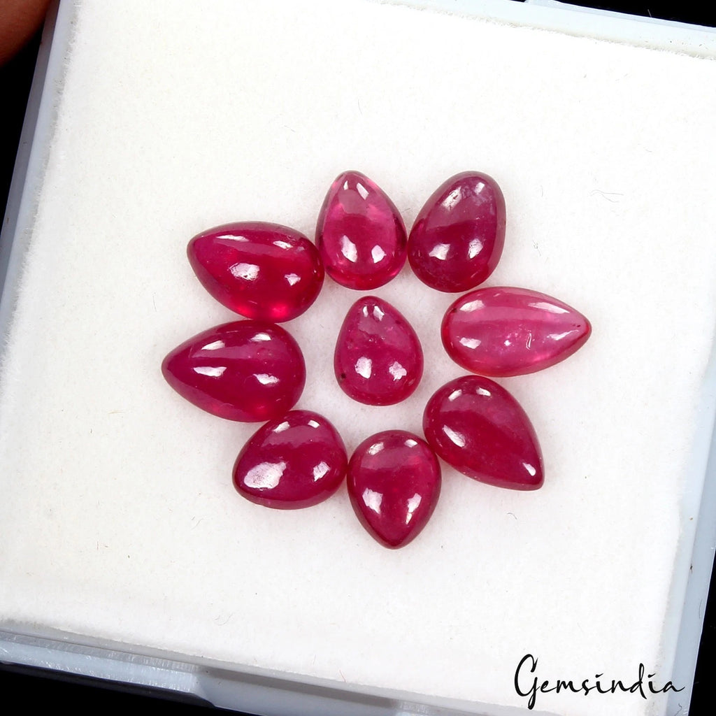 Ruby Loose Gemstone, Pear cabochon Number Of Stone : 9, Heated — 6mm, 8.50 Ct, Mozambique