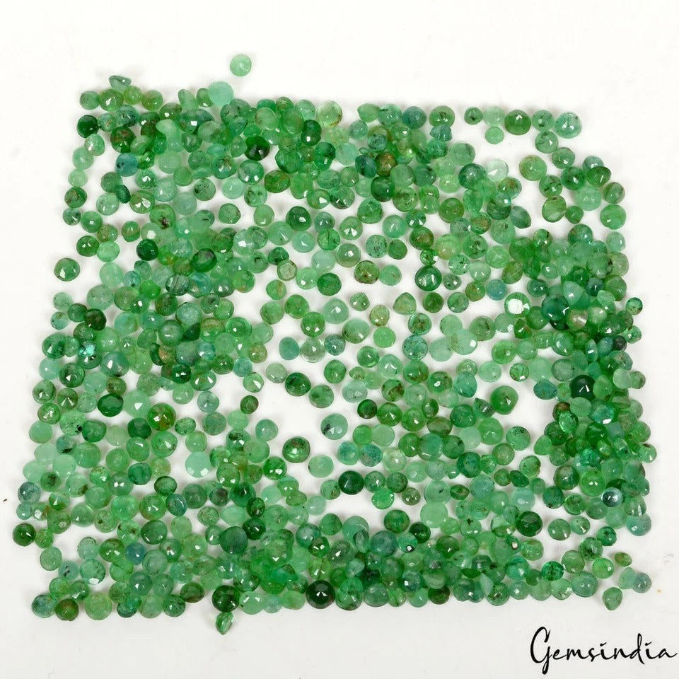 630 Pcs Natural Colombian Green Emerald 1.5mm-3mm Round Cut Loose Gemstones Lot