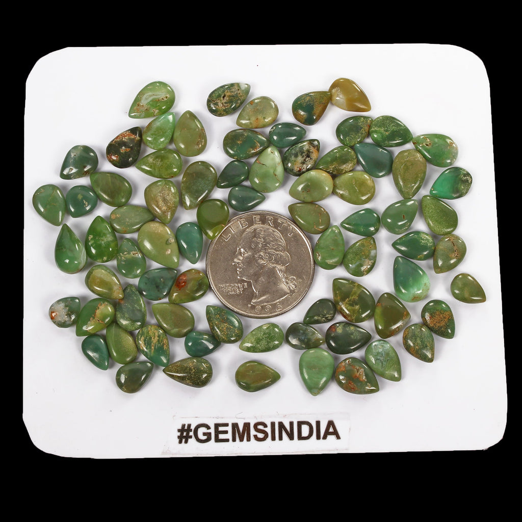 Certified 122.50 Cts/73 Pcs Natural Untreated Green Chrysoprase Pear Loose Gems