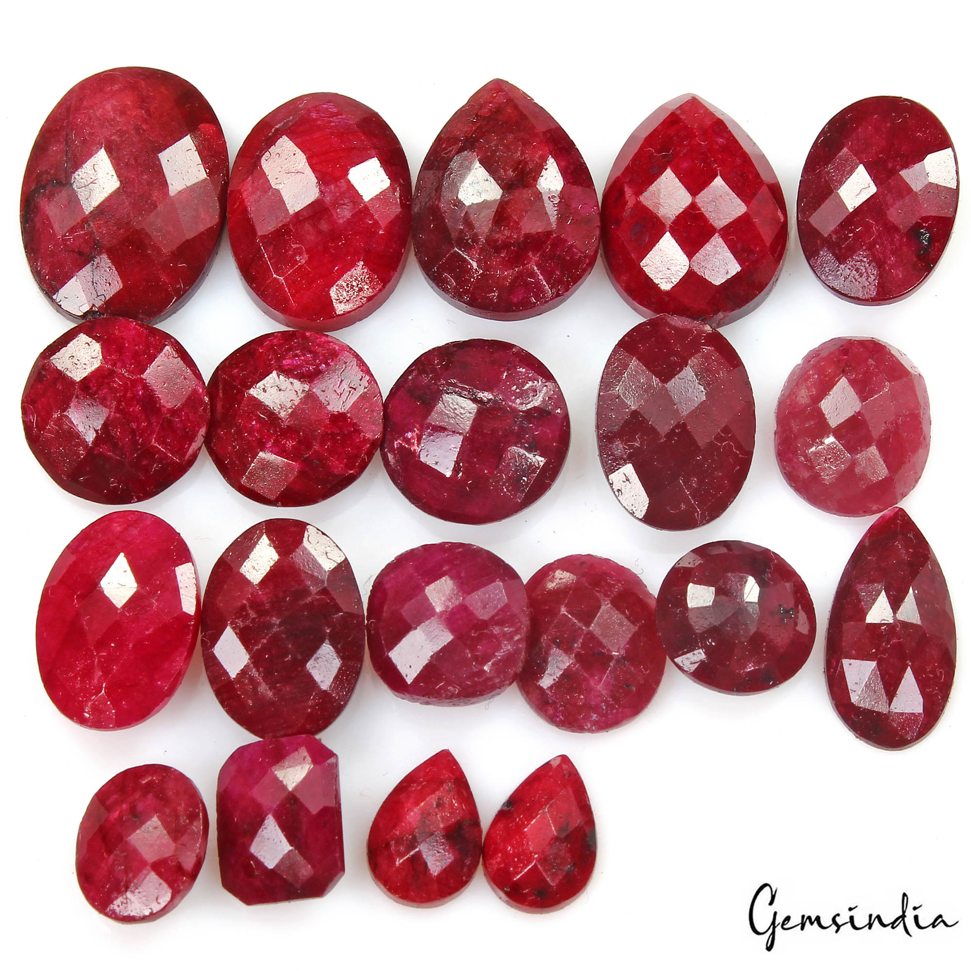 121.30 Cts/20 Pcs Natural Rich Red Ruby Mixed Checker Cut Loose Gems For Jewelry