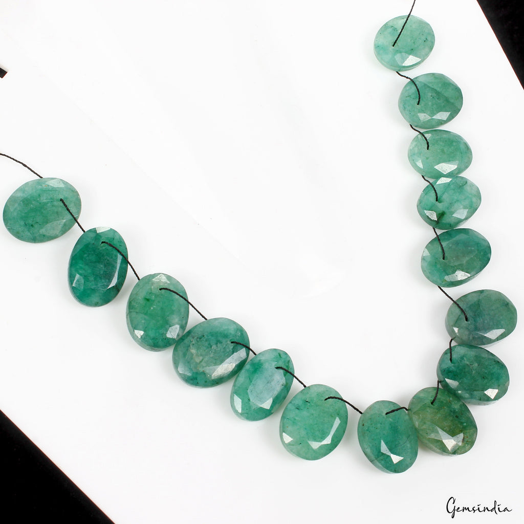 15 Pcs Lot Natural Green Emerald Oval Faceted Cut Loose Drilled Beads/Briolettes