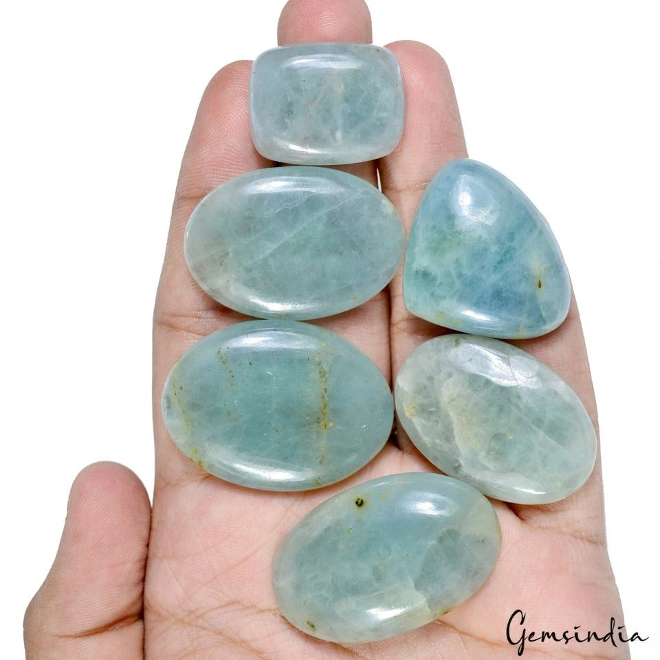 375 Cts/6 Pcs Natural Untreated Blue Beryl Aquamarine Mix Cab Wholesale Gems Lot