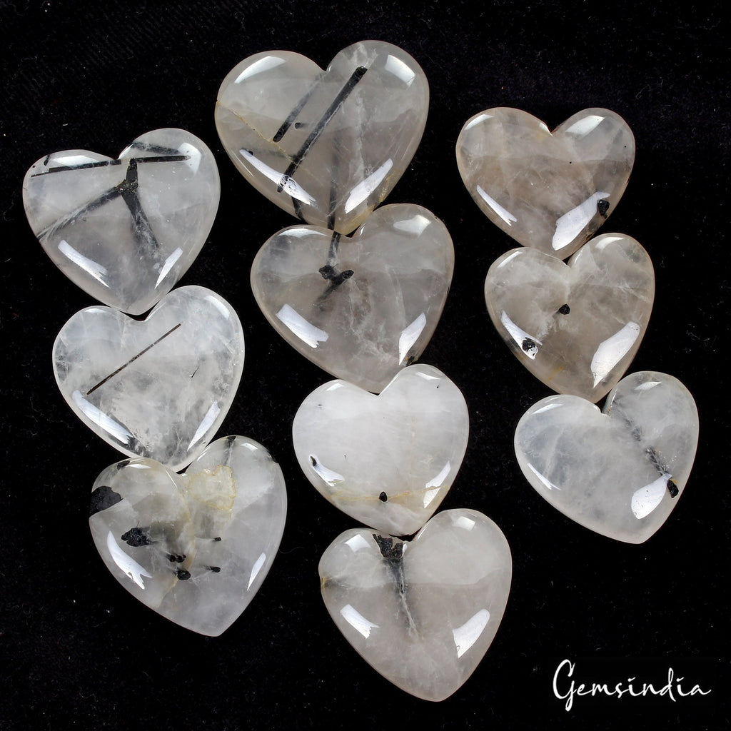 500 Ct/10 Pcs Natural Untreated Rutile Quartz Heart Shape Loose Gems For Jewelry