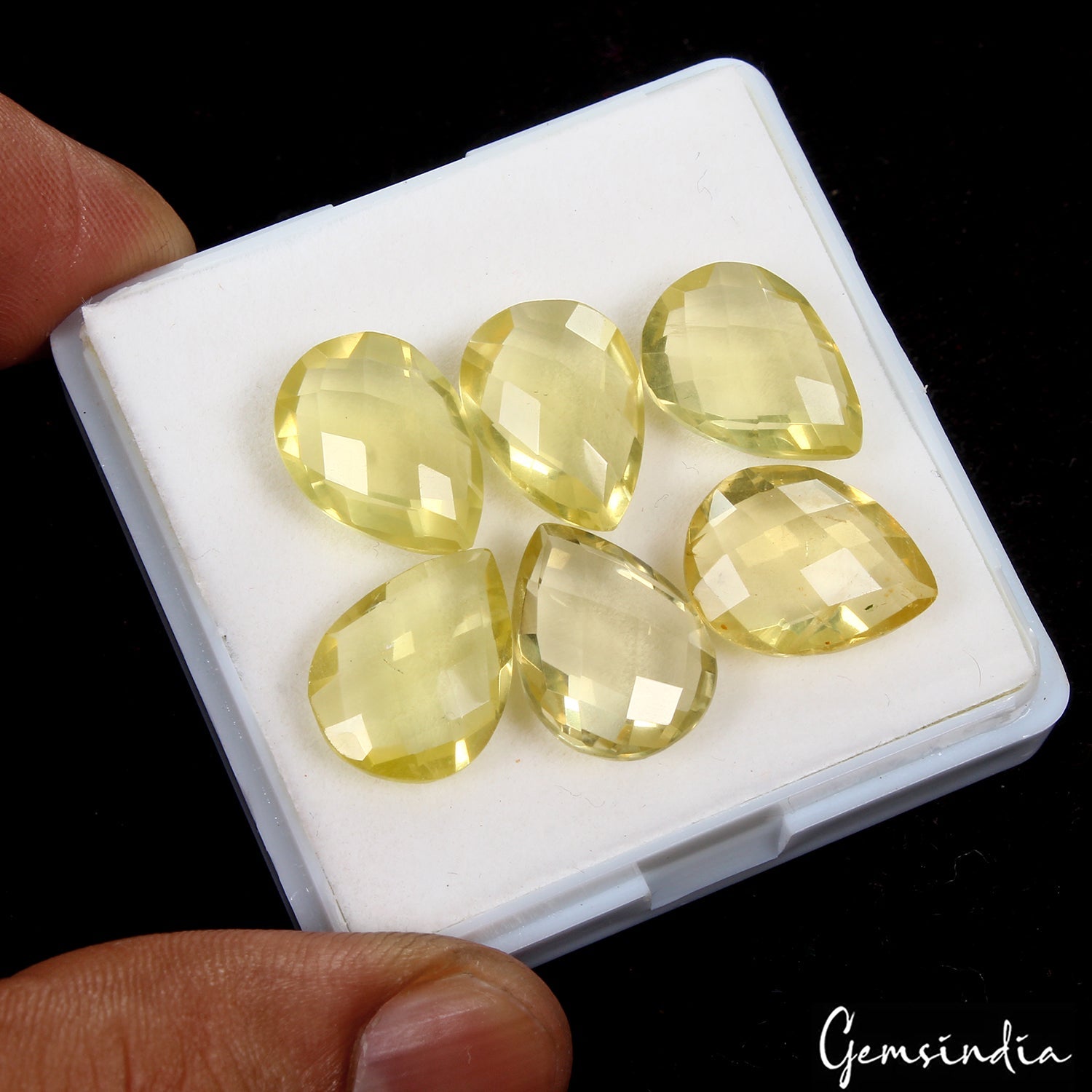 6 Pcs Natural Lemon Citrine Quartz Pear Checker Cut Untreated 15x11mm Gemstones~