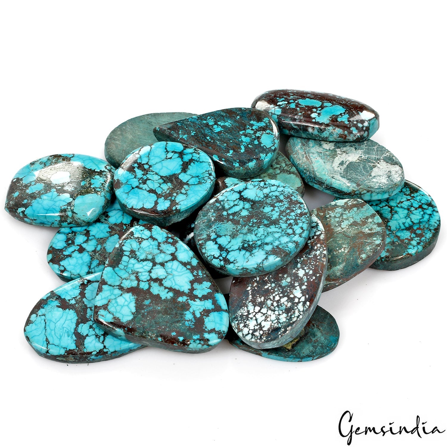 750 Ct Natural Blue Spiderweb Turquoise Mix Cabochon Loose 27-44mm Gemstones Lot