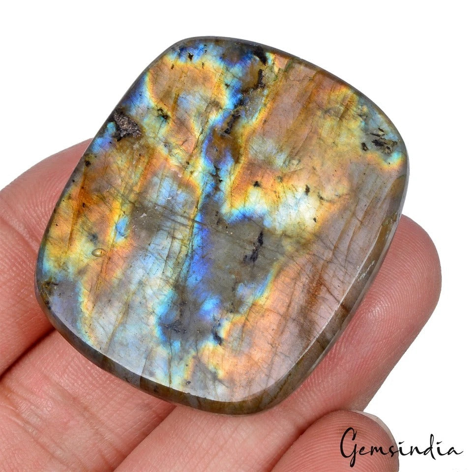 Certified 132.80 Cts Natural Untreated Peach Pink Shine Labradorite Cushion Gem
