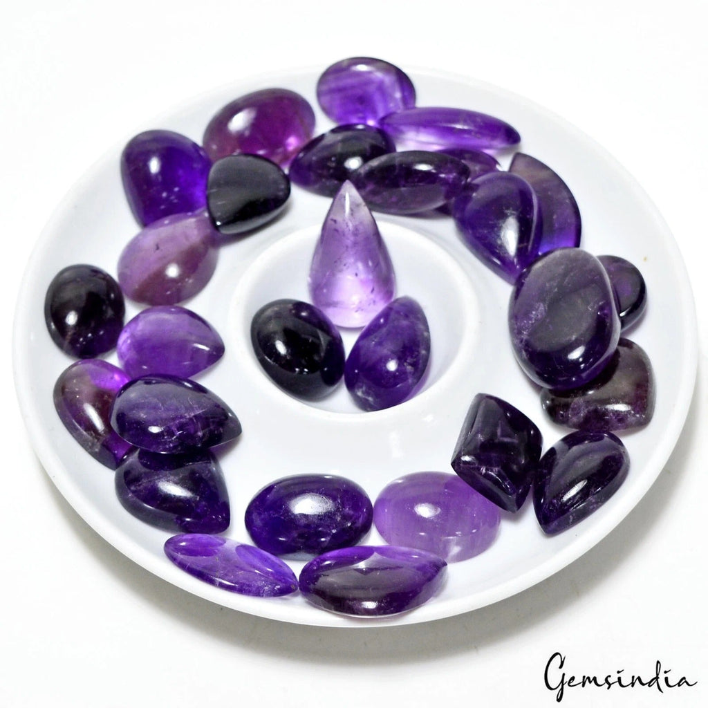 650 Cts/28 Pcs Natural Untreated Purple Amethyst Mix Cab Loose Gems For Jewelry