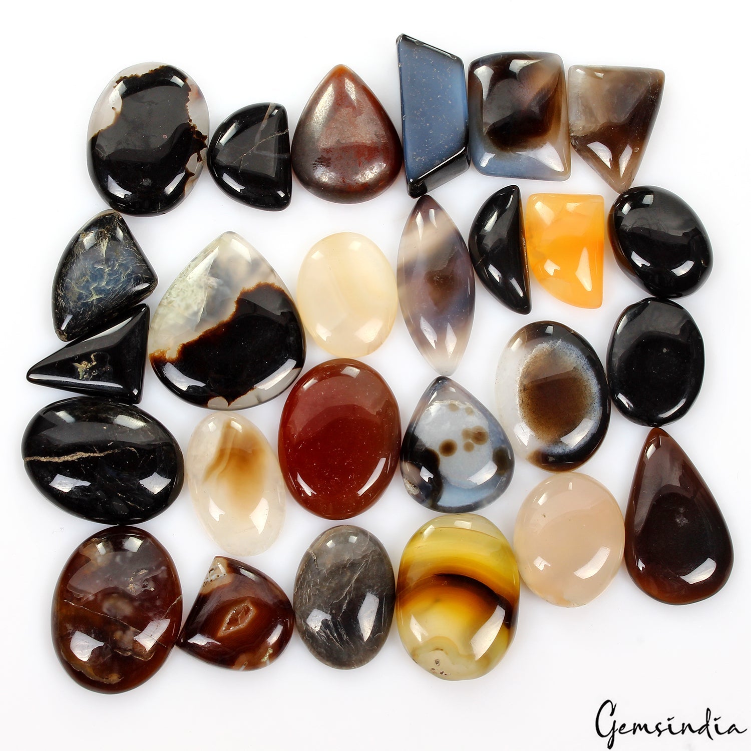 840 Ct/26 Pcs Natural Untreated Multi Color Onyx Mixed Cab Loose Gems Wholesale