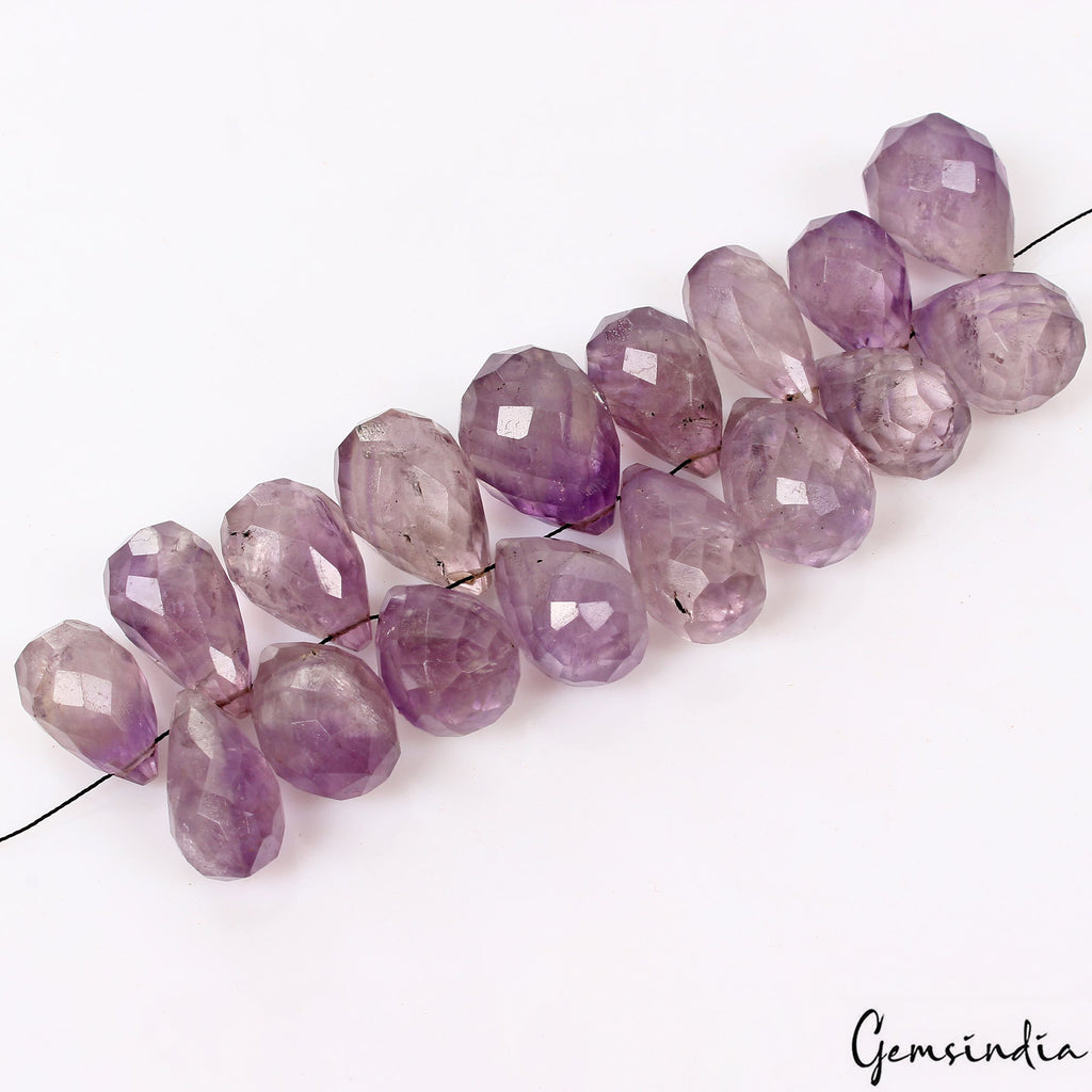 Certified 550 Ct Natural Purple Amethyst Pear Drop Checker Cut Beads Briolettes