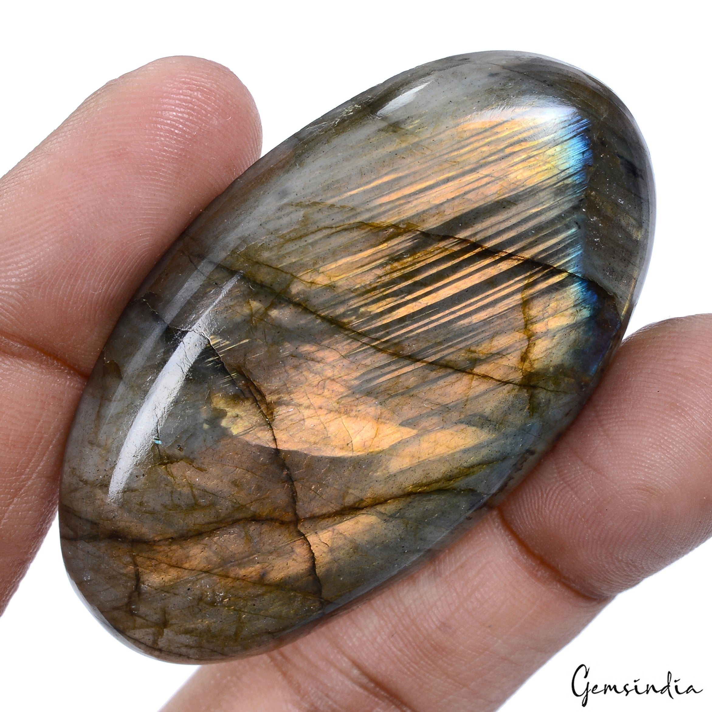 193 Ct Natural Untreated Peach Shine Labradorite Oval Cab Loose Gem For Pendant