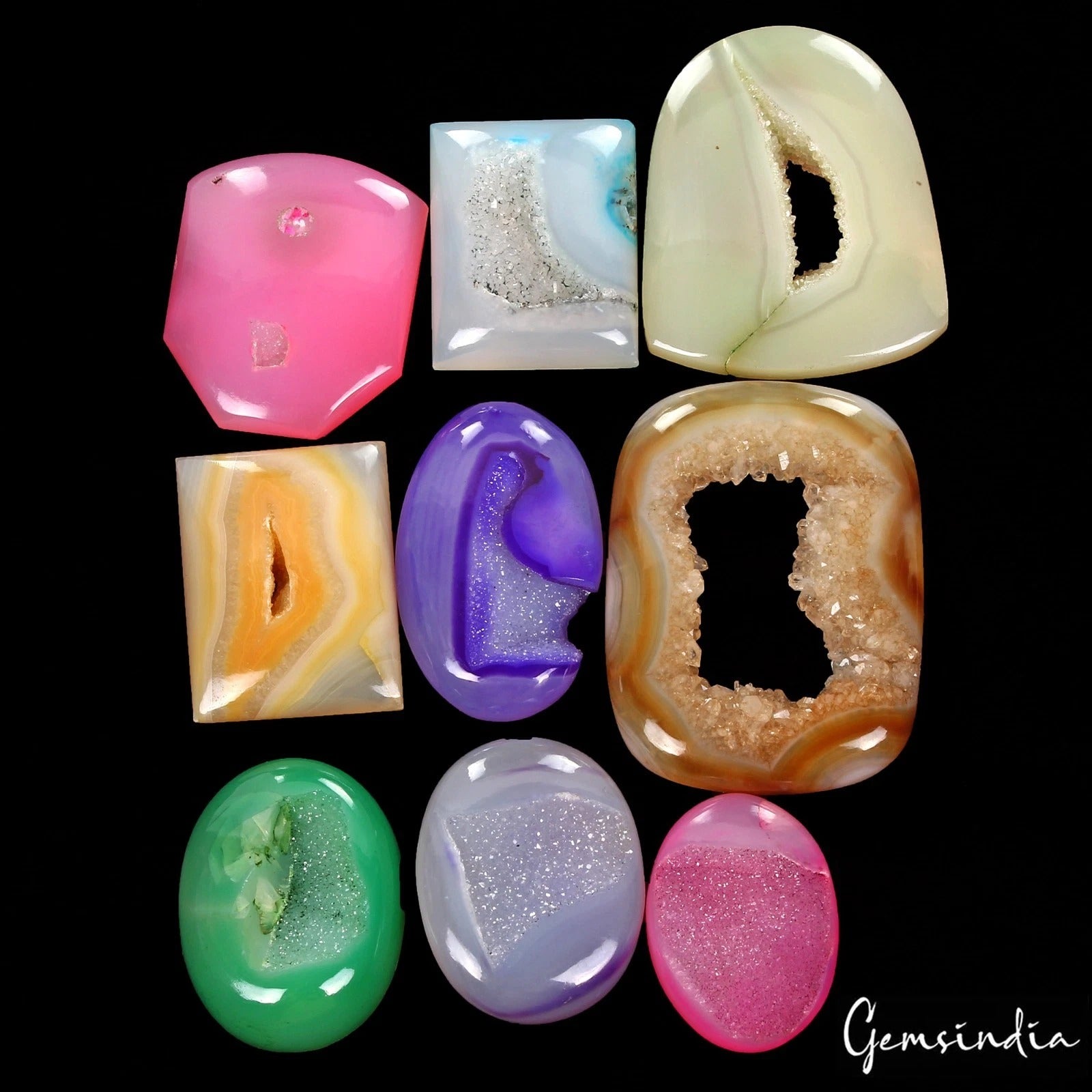 Onyx Lot, Cabochon, Untreated — 9 Pieces, 31mm to 52mm, 650 Ct, Madagascar